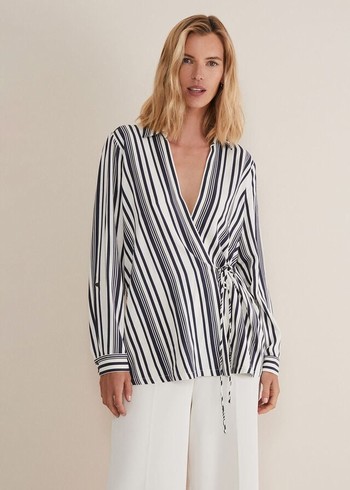 Phase Eight Dalila Striped Wrap Shirts Dark Grey/White Australia | NC0973624